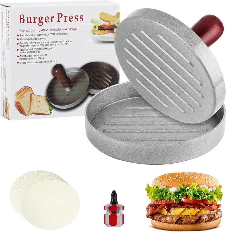 Vleespers Burger Patty Maker Burgers Maken Antiaanbaklaag 11.8 cm Zilver