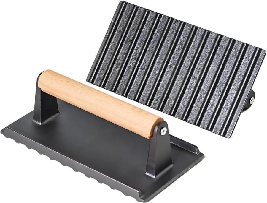 Vleespers Burgerstamper Grillpers Burgers Maken Antiaanbaklaag Gietijzer 20 x 10.5 x 8 cm Zwart