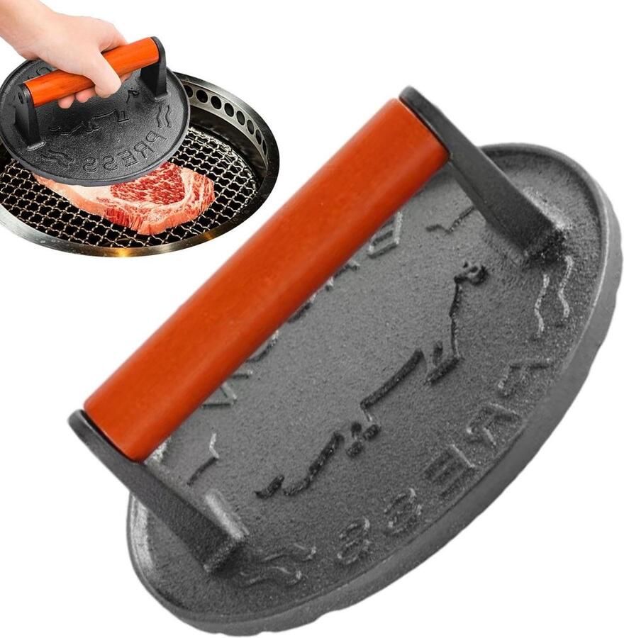 Vleespers Gietijzer Burger Smasher Hamburgers Maken Gelijkmatige Warmteverdeling Diameter 20 cm Zwart
