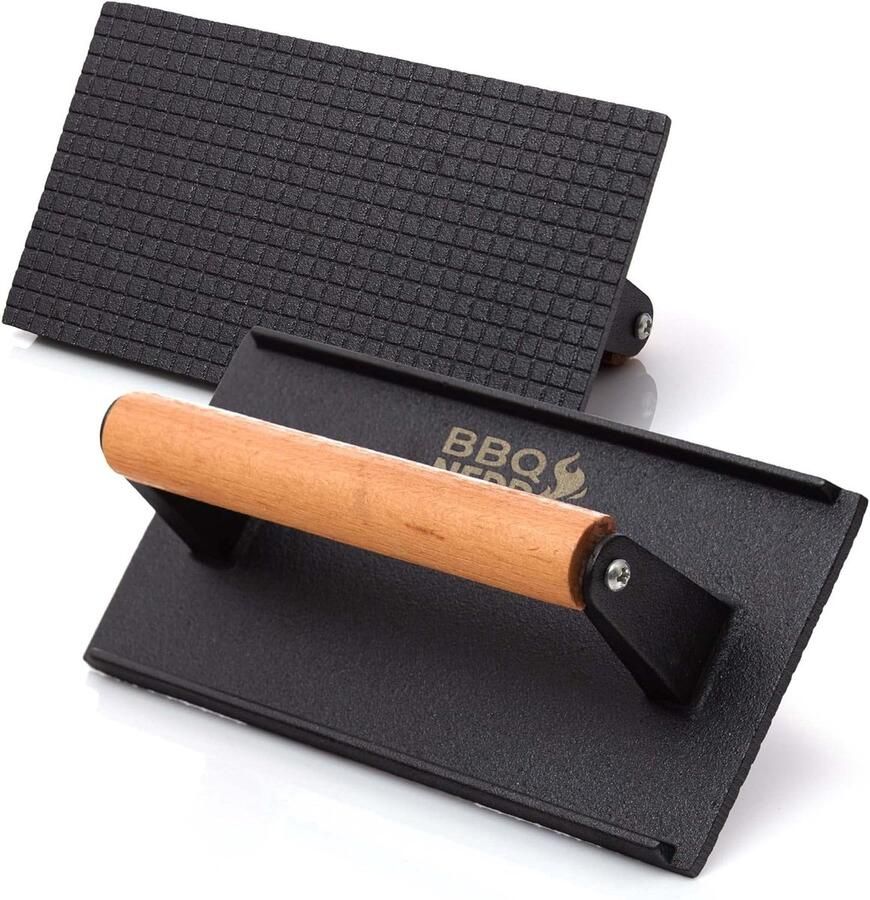 Vleespers Gietijzer Burgerpers Grill Gelijkmatig Grillen Houten Handvat 18 cm Rond Zwart