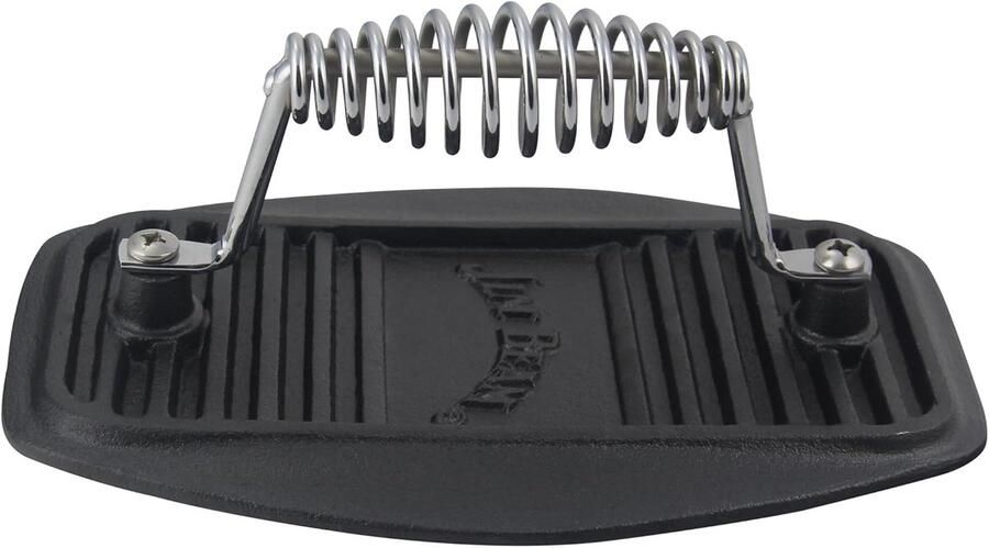 Vleespers Gietijzer Grillpers Steak Gelijkmatig Grillen Robuuste Constructie 24 cm Lengte Zwart