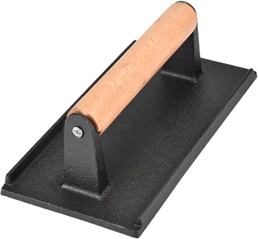 Vleespers Gietijzer Steak Gewicht Hamburger Grillen Stevige Houten Handgreep 22 x 12 x 8 cm Zwart