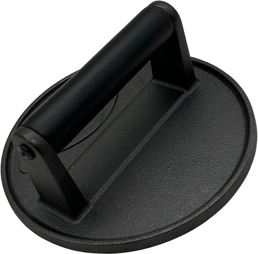 Vleespers Gietijzer Steakpers Spekpers Gelijkmatig Grillen Platte Bodem 16.5 cm Diameter Zwart