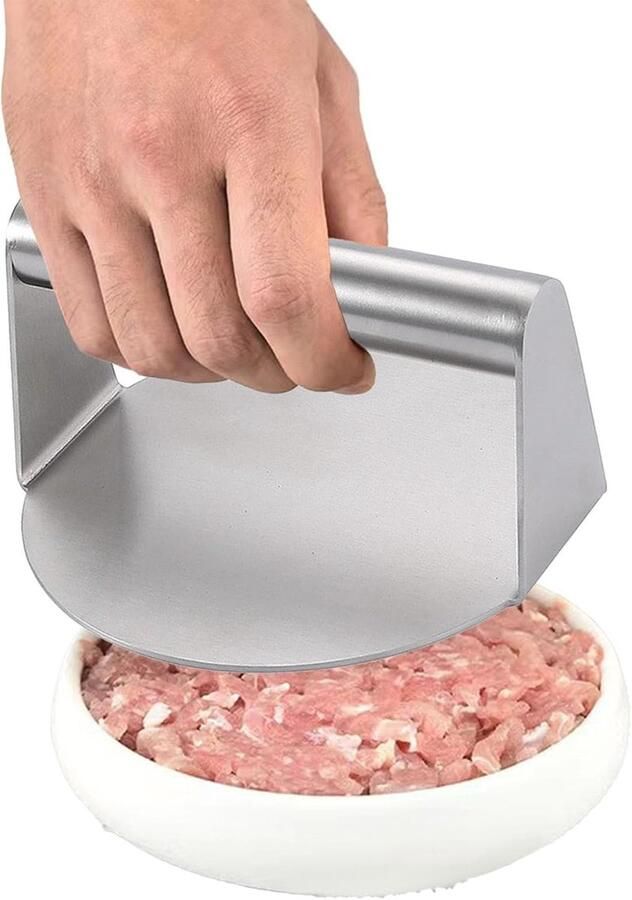 Vleespers Grill Burger Maker Sappige Hamburgers Gelijkmatige Druk 14 x 14 x 8 cm Zilverkleurig