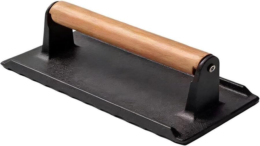 Vleespers Grill Burger Smasher Gelijkmatig Drukken Houten Handvat 16x8x8cm Zwart