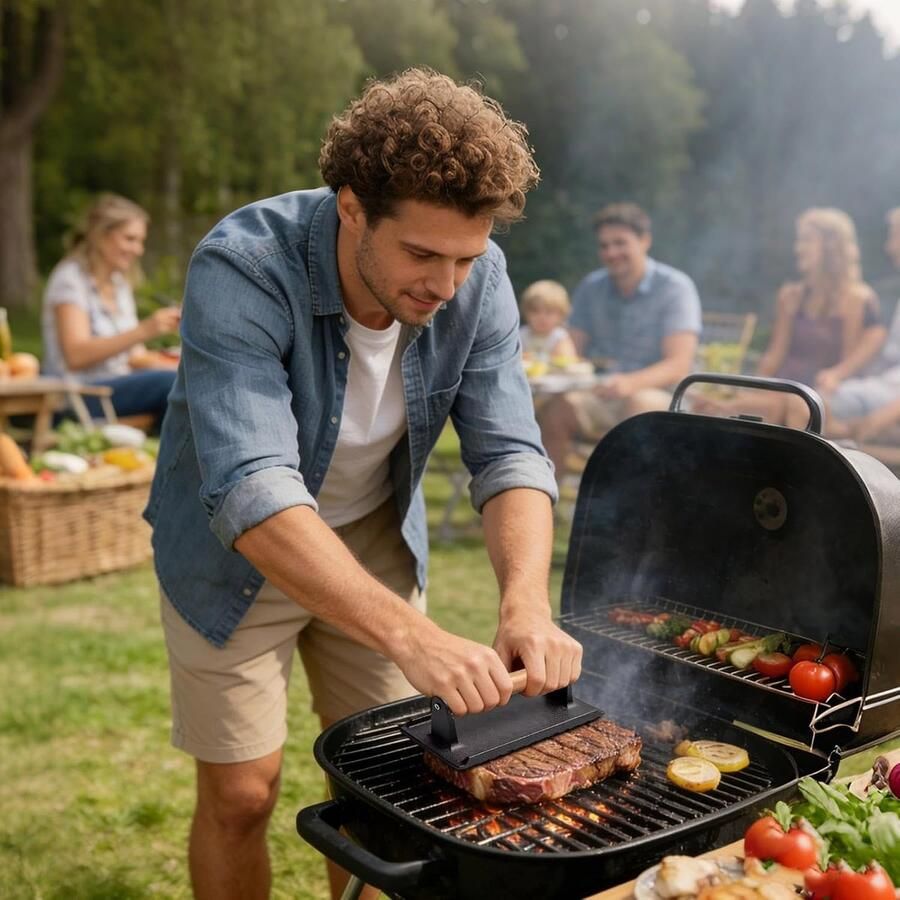 Vleespers Grillpers Burger Gelijkmatig Drukken Houten Handgreep 16 cm Zwart