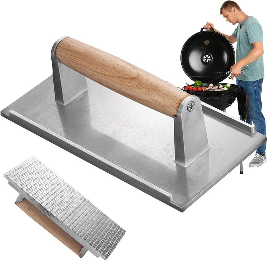 Vleespers Grillpers Grillvleespers Sandwichpers Gelijkmatig Grillen Gegoten Aluminium 215 x 11 x 6 cm Zwart