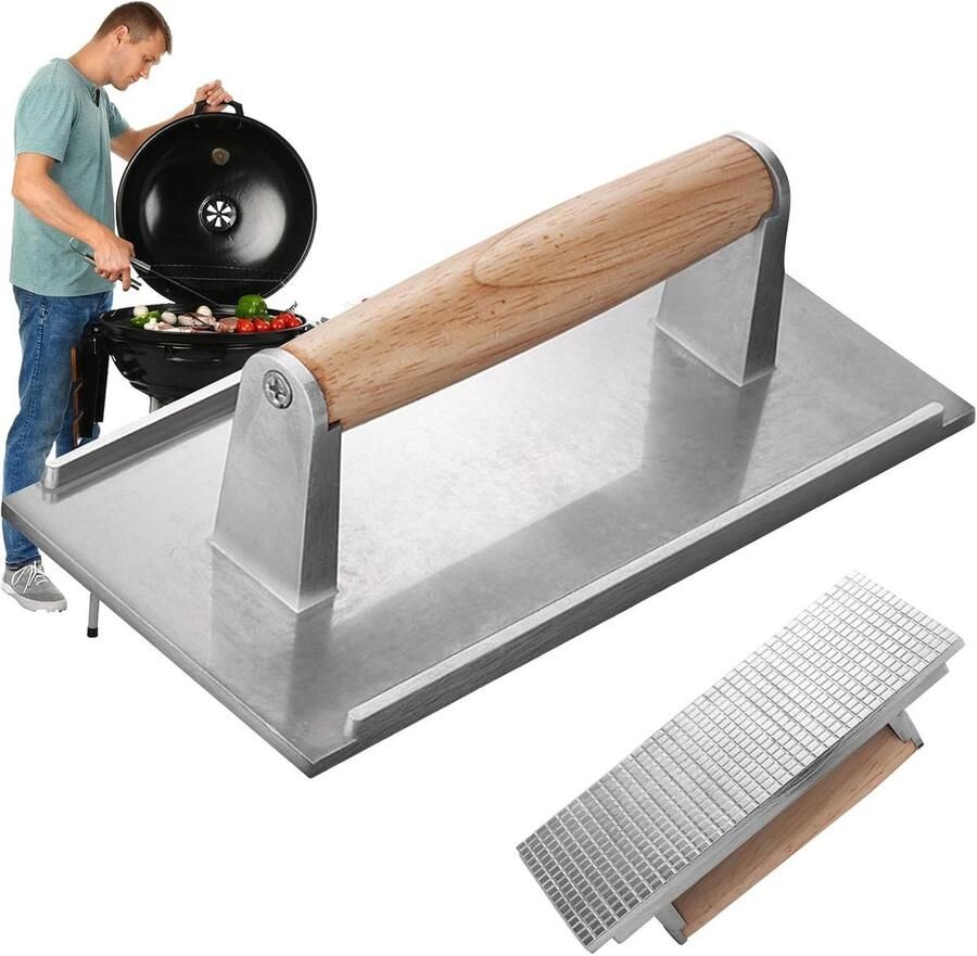 Vleespers Grillpers Keuken Tool Gelijkmatig Grillen Houten Handvat 215 x 11 cm Zwart