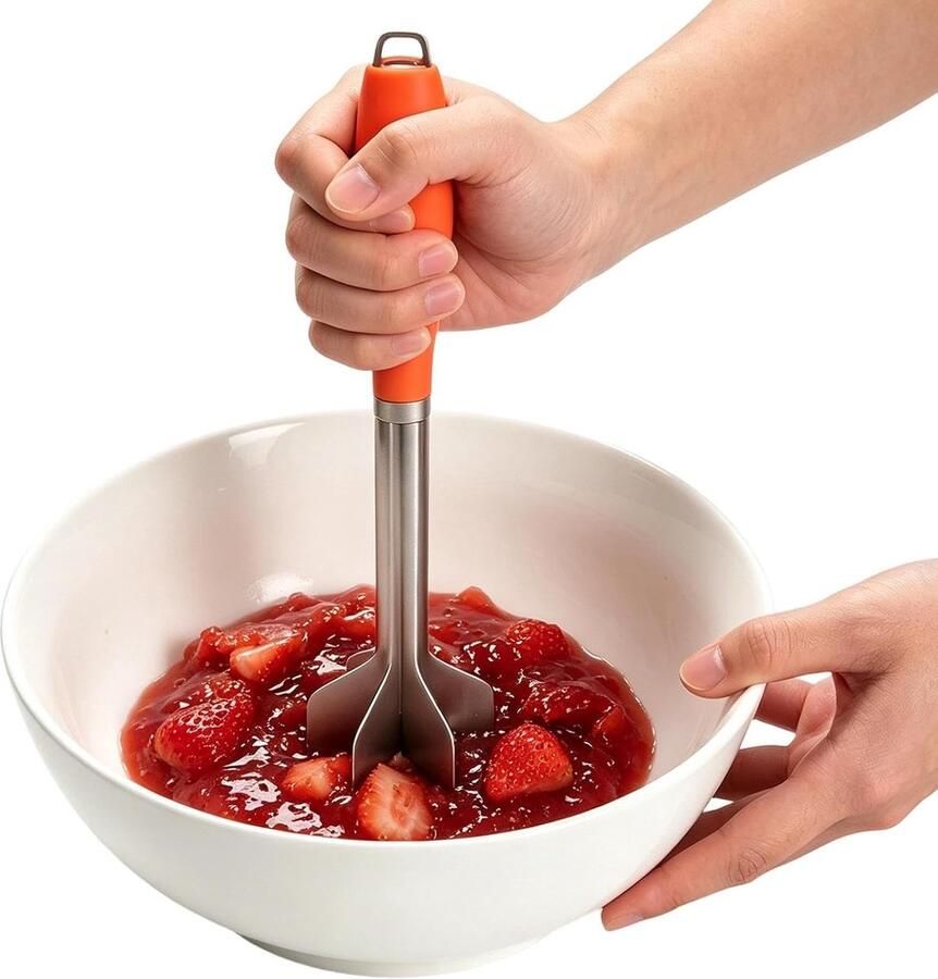 Vleesmolen Keukenhulp Voedselpers Stamper Maaltijd Voorbereiding Gelijkmatig Fijn Gehakt 29 cm Lengte Oranje Handvat