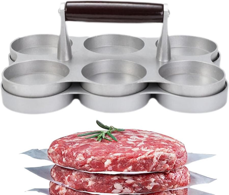 Vleespers Patty Maker Burger Vorm Burgers Maken Maakt Zes Stuks 6.5 x 0.8 Inch Grijs