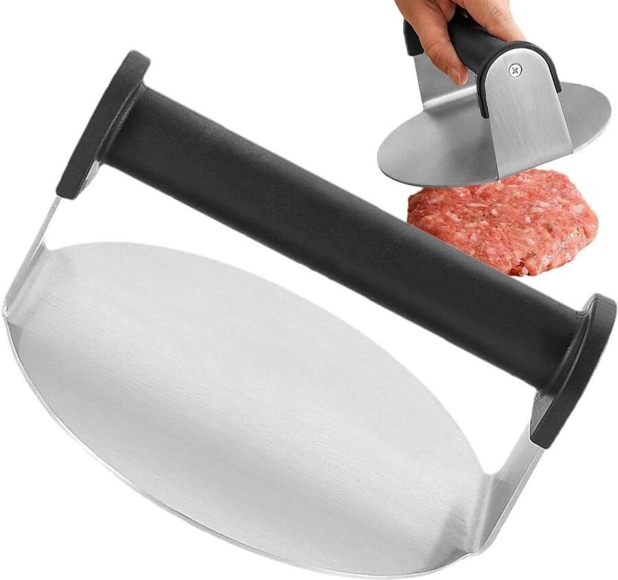 Vleespers voor Grill Hamburger Smasher Perfect Grillen Roestvrij Staal 15x15x8cm Zilver