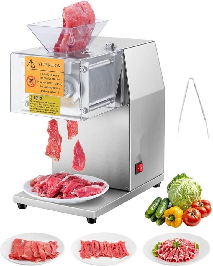 Vleessnijmachine Commerciële elektrische vleessnijder Vermogen 850 W Capaciteit 250 kg u Roestvrij staal Snijdikte 5 mm Voor restaurants en supermarkten