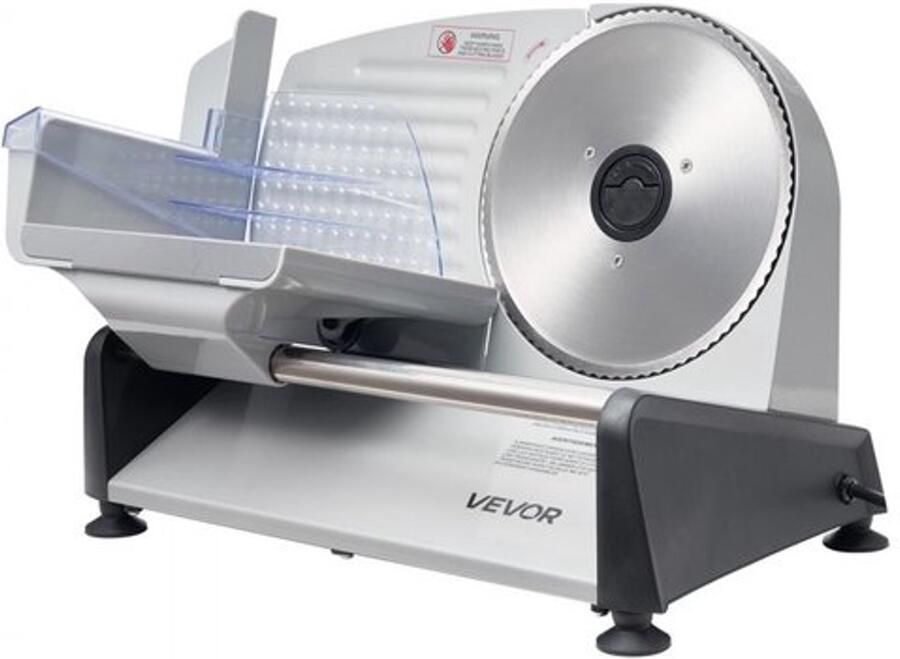 Vleessnijmachine Elektrisch 200 W Vermogen 19 cm Mes Instelbare Snijdikte 0-15 mm Grijs Compact Ontwerp Keuken Snijmachine
