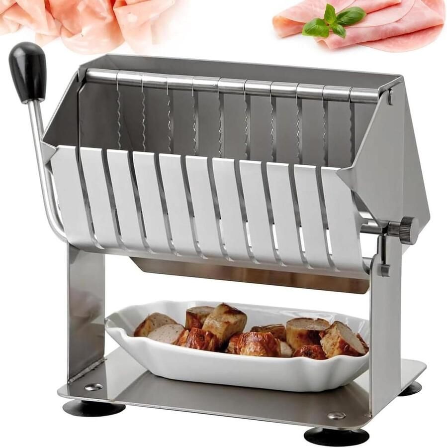 Vleessnijmachine Worst snijder Keuken Horeca Instelbare dikte 190 mm lengte Zilver