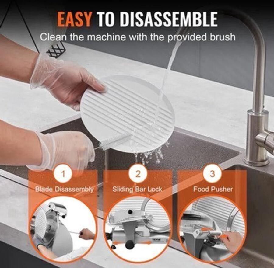 Vleessnijmachine Vleessnijder Snijmachine Broodsnijmachine Elektrische 12 Inch Roestvrijstalen Mes Allessnijder Ingebouwde Slijpsteen – Instelbare Snijdikte 0-15 mm – Perfect voor Deli en Thuisgebruik