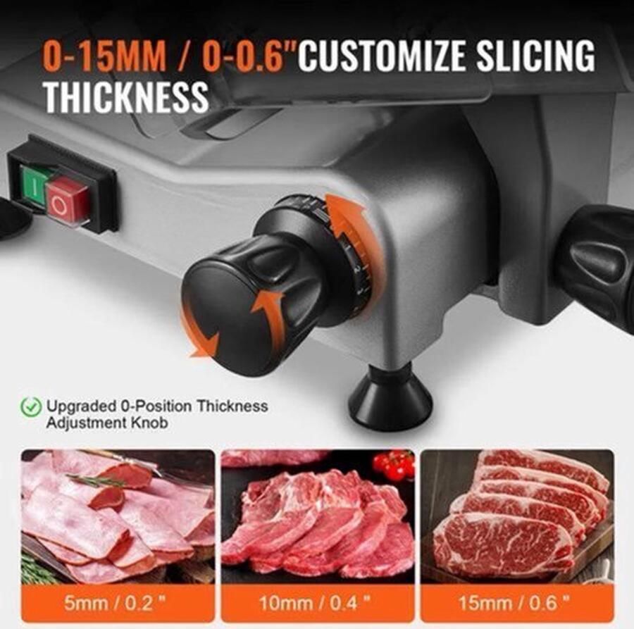 Vleessnijmachine Vleessnijder Snijmachine Broodsnijmachine Elektrische 8 Inch Roestvrijstalen Mes Allessnijder Ingebouwde Slijpsteen – Instelbare Snijdikte 0-12 mm – Perfect voor Deli en Thuisgebrui