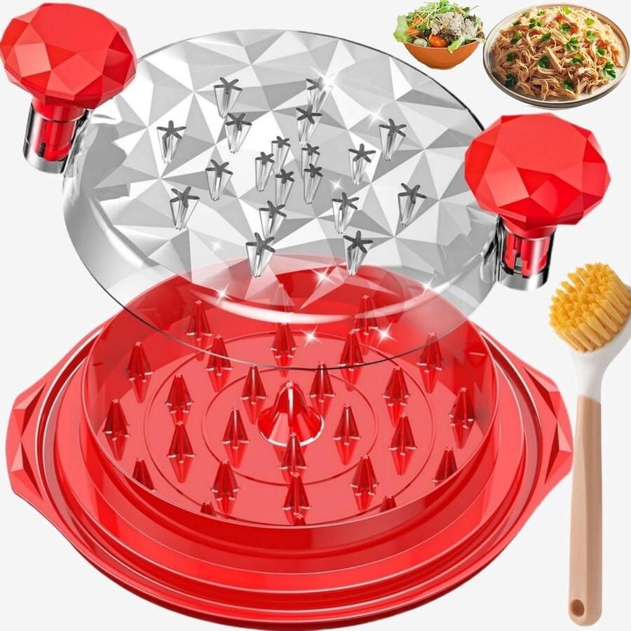 Vleesversnipperaar Kipmolen Keuken Eten Bereiden BPA-vrij Roestvrij Staal 24 x 26 cm Rood