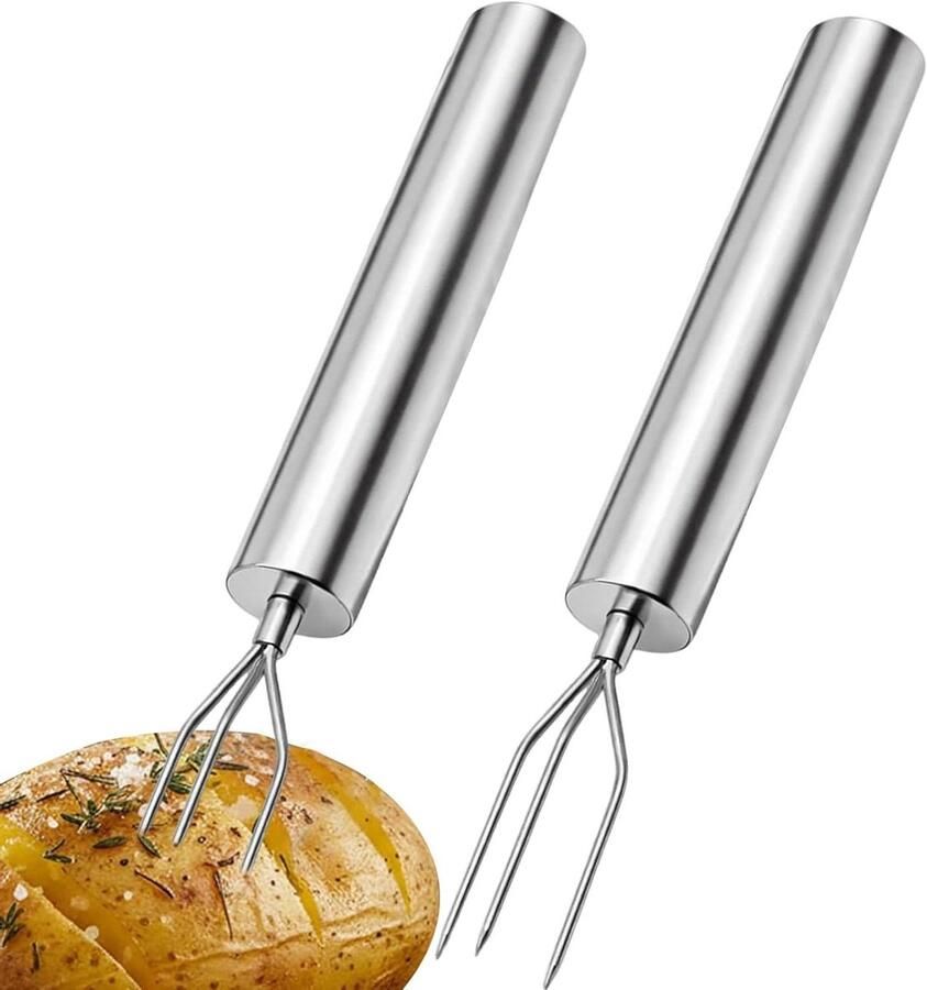 Vleesvork 2-delig Kookvork Keukengerei Vlees Bereiden Grillen Roestvrij Staal Hittebestendig 15 cm Zilverkleurig