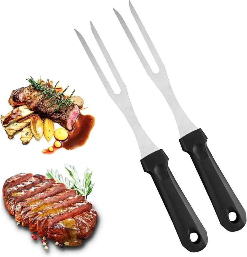 Vleesvork 2 stuks roestvrij staal grillvork met kunststof handvat 31 cm trancheervork recht onbuigzaam braadvork bladlengte grillvorken roestvrij vleevork groot met zwart