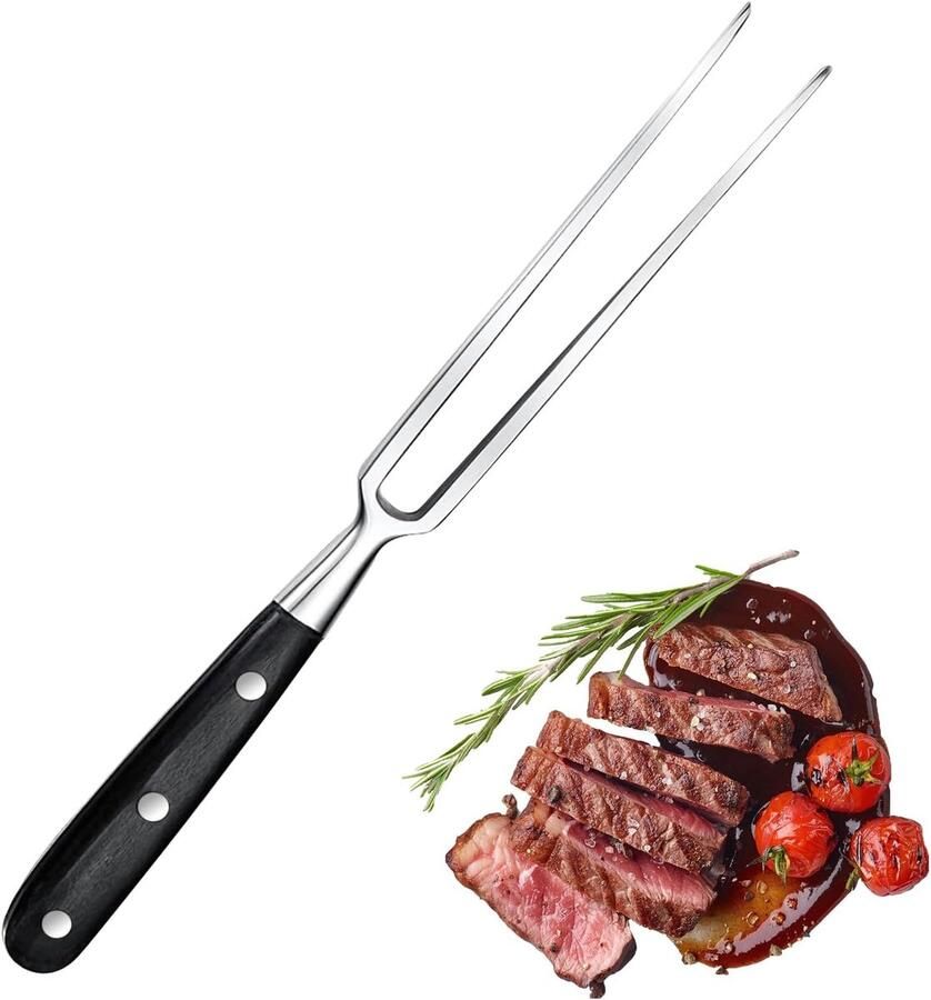 Vleesvork 30 cm roestvrij stalen vleesvork met houten handvat vleevork roestvrij staal voor steaks braden gebraden kip en groenten roestvrij braadvork met lange tanden om te draaien en vast te
