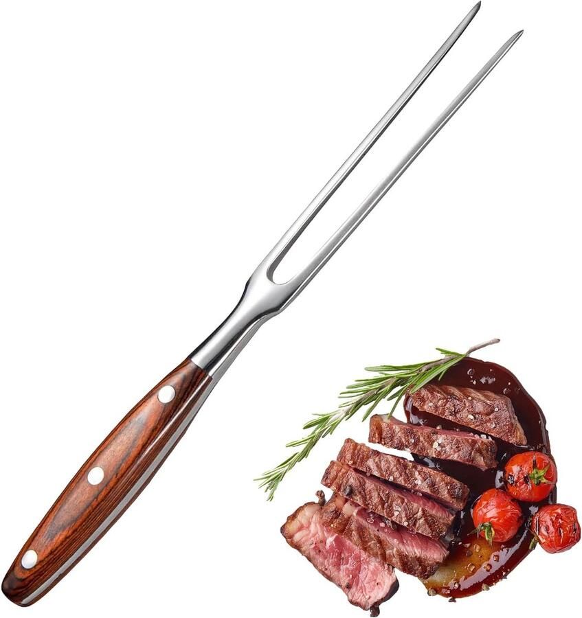 Vleesvork 30 cm roestvrijstalen vleesvork met houten handvat vleesvork roestvrij staal voor steaks braadkip en groenten roestvrije braadvork met lange tanden om te draaien en vast te zetten