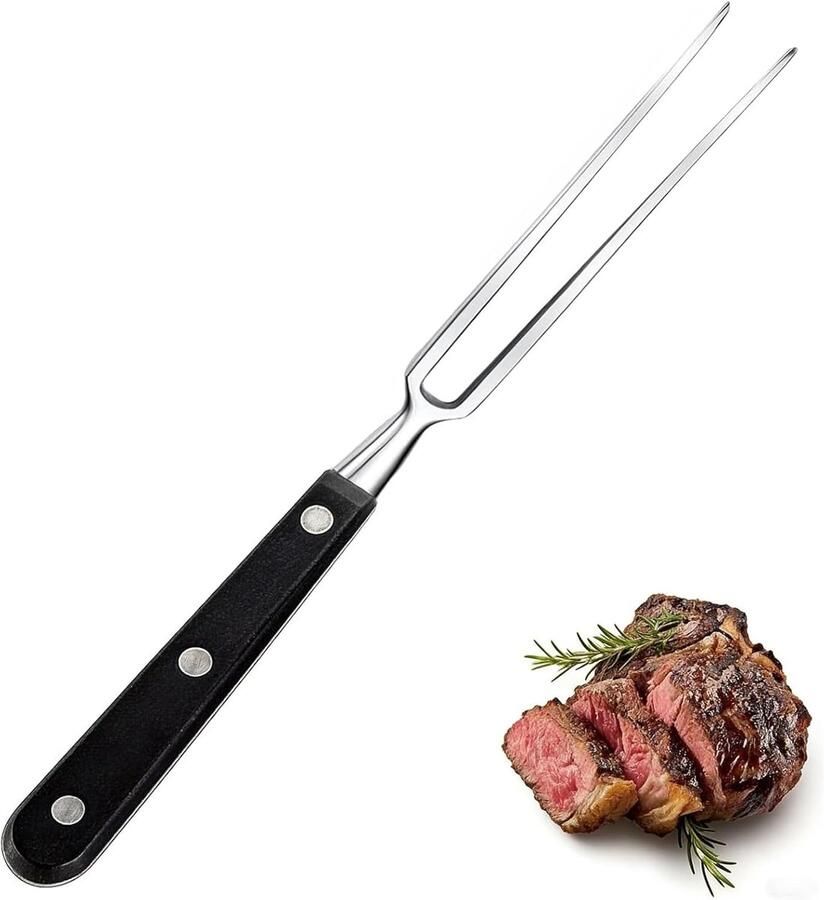 Vleesvork met handvat 29 cm roestvrijstalen vleesvork barbecuevork serveervork vleesvork met kunststof handvat voor grill keuken kalkoen braaddiner (zwart)