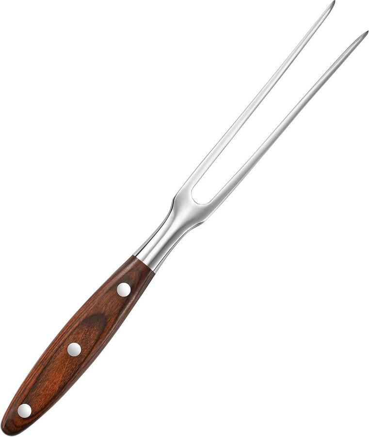 Vleesvork met houten handvat 29 cm roestvrij staal twee tanden serveervork voor vlees koken kitcen barbecue kip kalkoen rundvlees rood