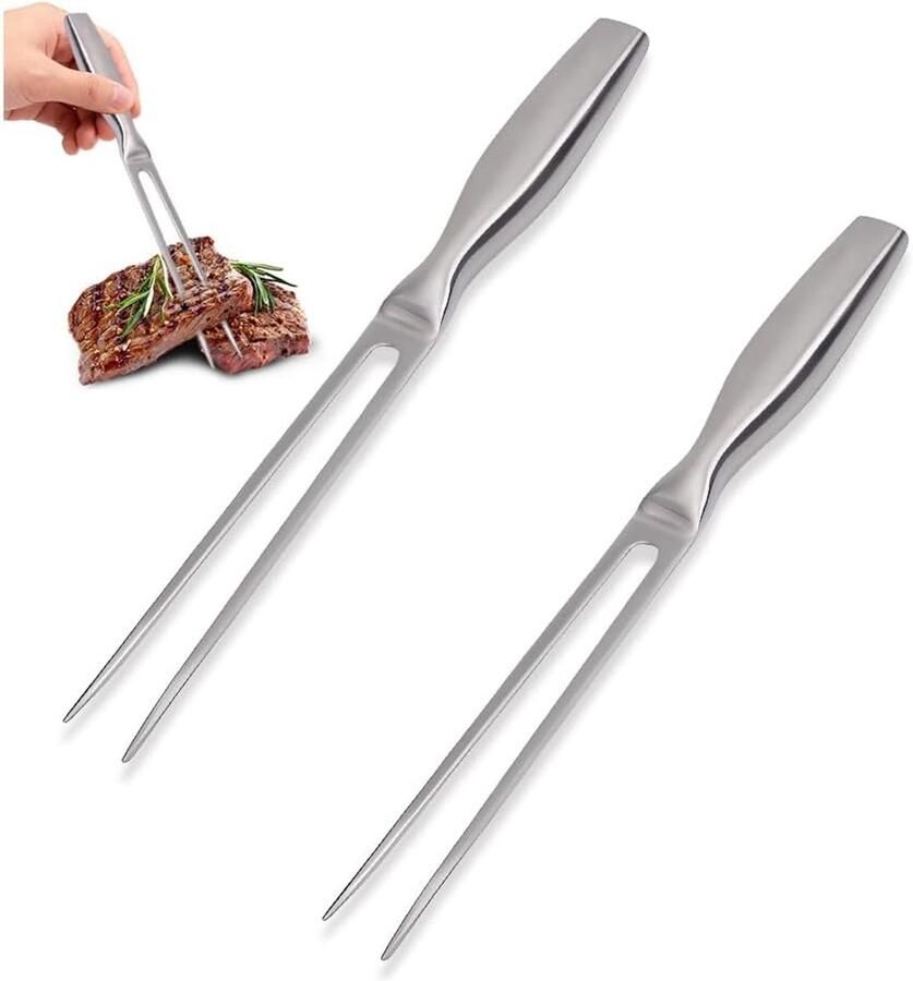 Vleesvork roestvrij staal 27 cm trancheervork braadvork serveervork vlees met ergonomische handgreep lange grillvork marshmallow spiesen roeststicks voor camping keuken