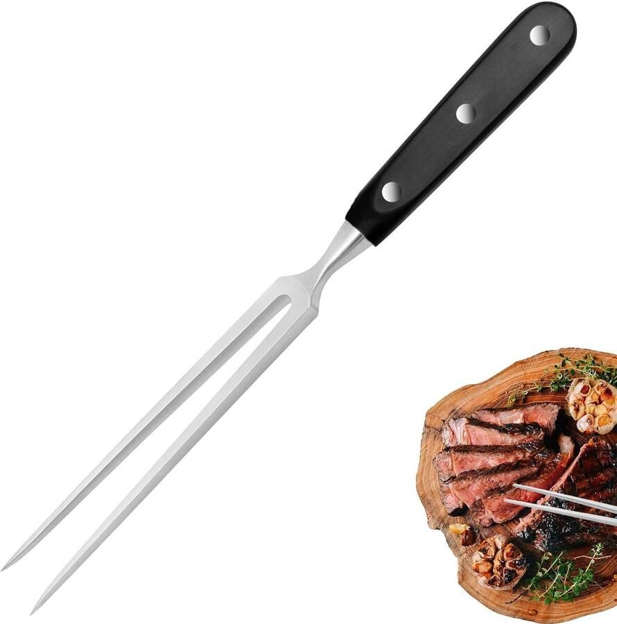 Vleesvork roestvrij staal grillvork met houten handvat 27 cm tranchevork recht onbuigzaam braadvork 13 cm vleesvork met kunststof handvat voor grill keuken kalkoen braden diner