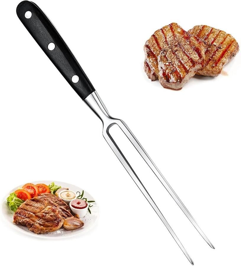 Vleesvork roestvrij staal grillvork serveren vlees braadvork Tranchiervork met handvat 30 cm voor keuken braden grill kalkoen diner