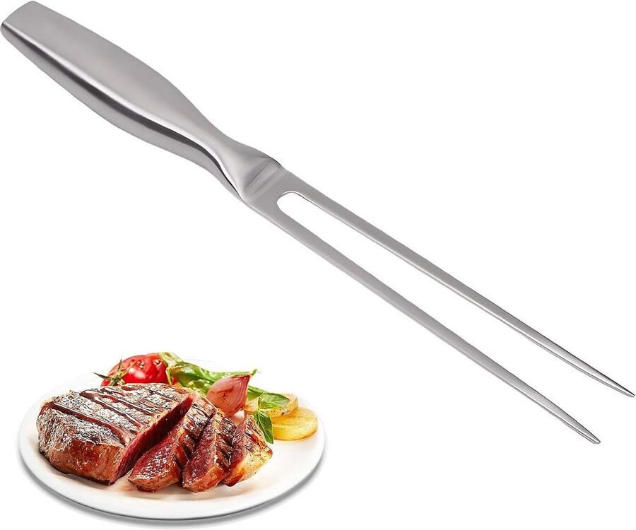 Vleesvork Roestvrij Staal Keuken Vork Grill Vlees Bereiden Ergonomisch Antislip Handvat 27 cm Zilver