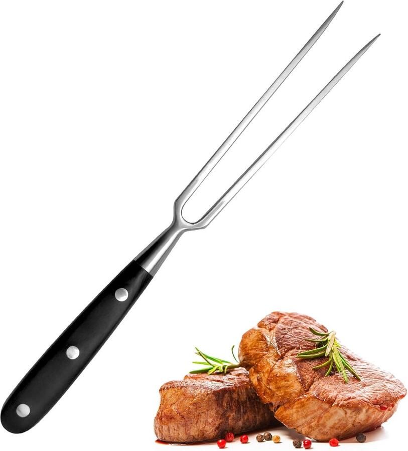 Vleesvork roestvrij staal met handvat 30 cm trancheervork grillvork serveervork braadvork professionele multifunctionele kookvork vleesvork voor grill keuken kalkoen braden diner - Foto 2