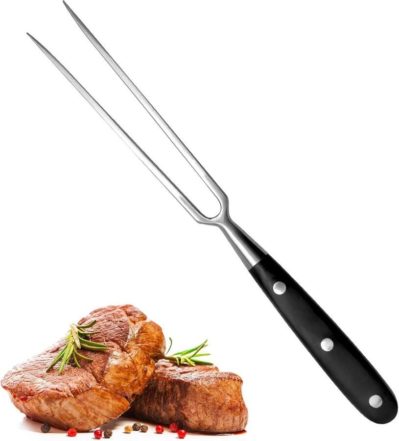 Vleesvork roestvrij staal met handvat 30 cm trancheervork grillvork serveervork braadvork professionele multifunctionele kookvork vleesvork voor grill keuken kalkoen braden diner