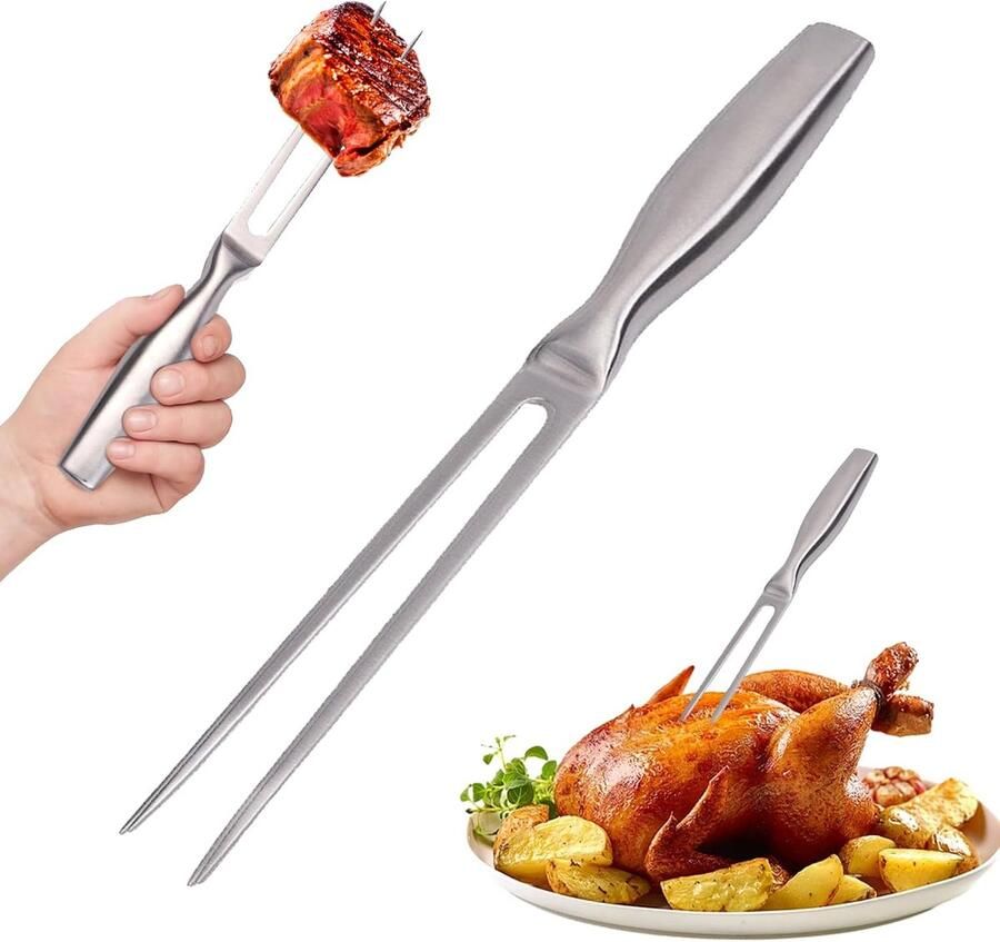 Vleesvork roestvrij staal trancheervork 27 cm grillvork trancheervork rechte braadvork roestvrij staal hard roestvrij vlees vork voor varkensvlees kalkoenkip Bbq