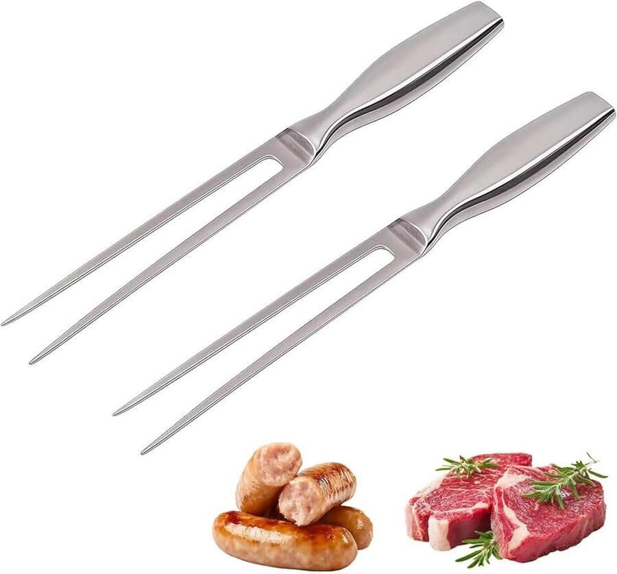 Vleesvork set van 2 van roestvrij staal 30 cm grillvork multifunctionele kookvork serveer- braadvork fonduevorken vaatwasmachinebestendig pelaardappelvork
