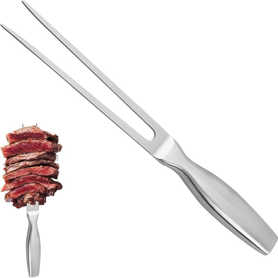 Vleesvork van roestvrij staal 27 cm draagbare vleesvork met handvat trancheervork rechte grillvork met houten handvat onbuigzaam multifunctionele kookvork voor grill keuken kalkoen
