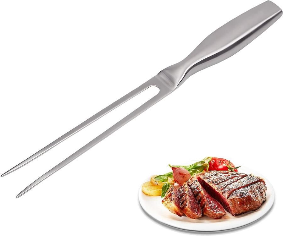 Vleesvork van roestvrij staal 27 cm ergonomische handgreep antislip en comfortabel scherpe tanden voor geroosterd en grillen robuust ideaal voor barbecue en keuken