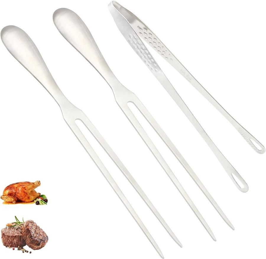 Vleesvork van roestvrij staal grillvork roestvrijstalen spatel om te draaien en te bevestigen voor biefstuk gebraden kip en groenten 27 cm