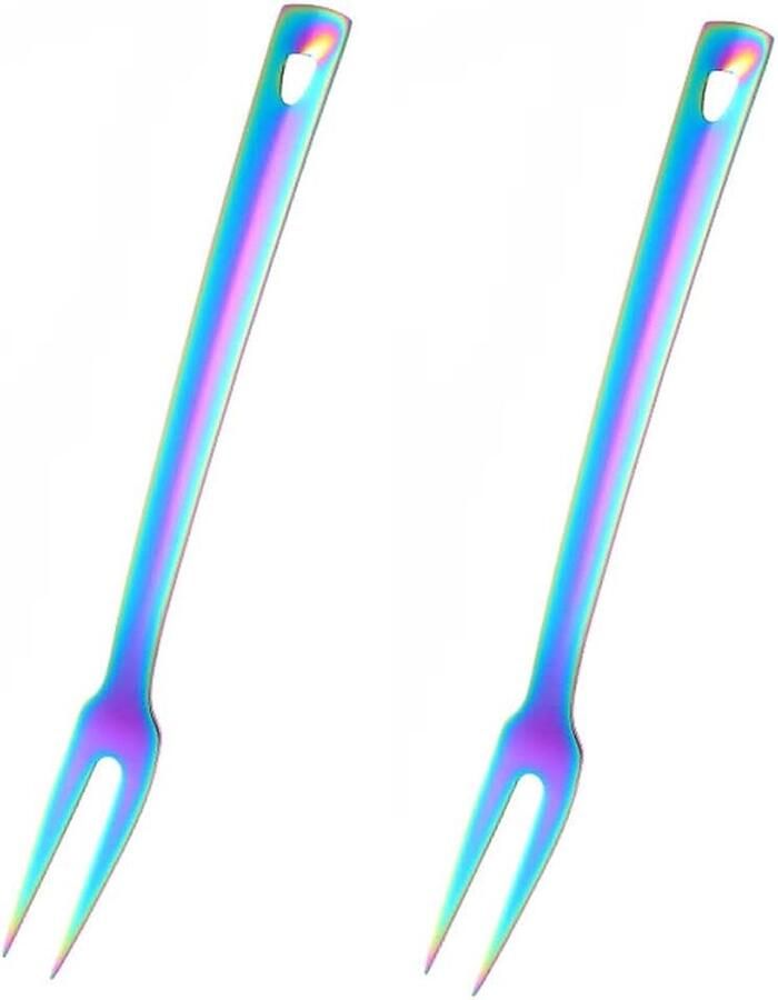 Vleesvork van roestvrij staal grillvorken lange voorvork lengte 31 cm vleesvorken vleesvork serveervork set regenboog 2 stuks