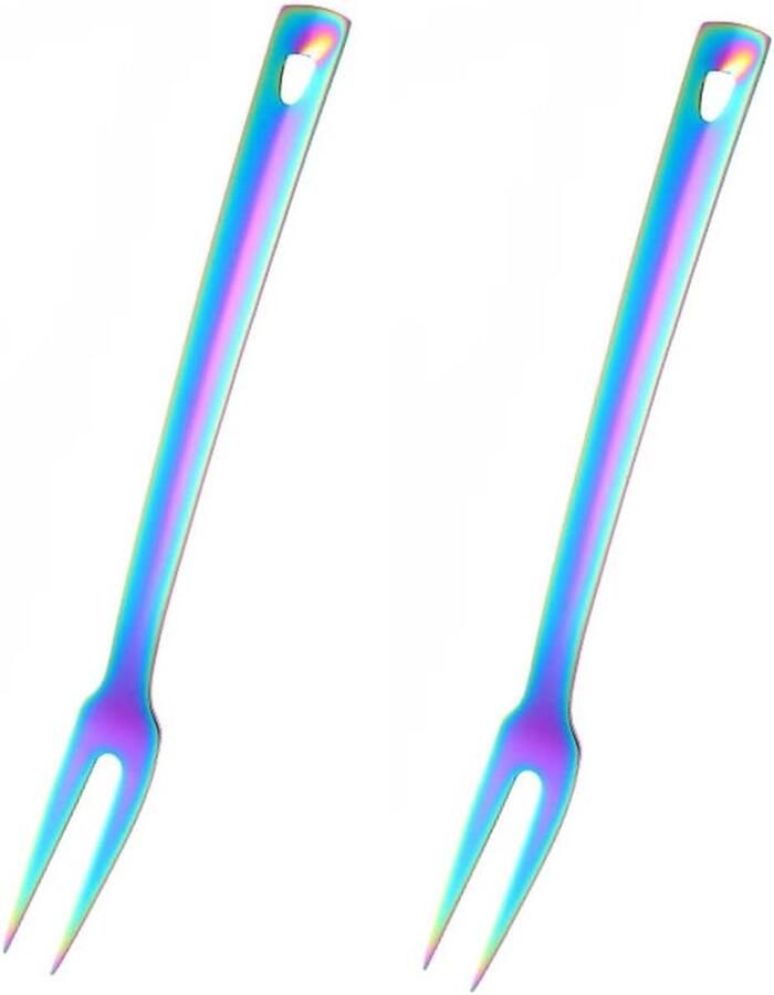 Vleesvork van roestvrij staal grillvorken lange voorvork lengte 31 cm vleesvorken vleesvork serveervork set regenboog 2 stuks