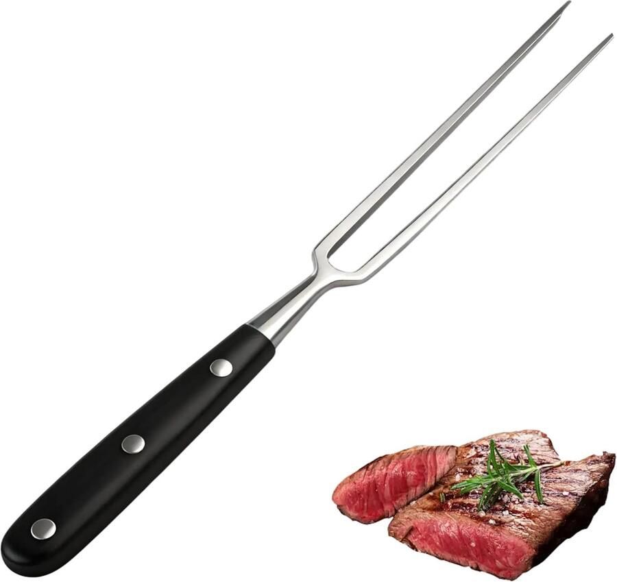 Vleesvork van roestvrij staal met handvat 27 cm grote vleesvork voor barbecue keuken braden kalkoen of diner antislip warmte-isolatie ergonomisch design