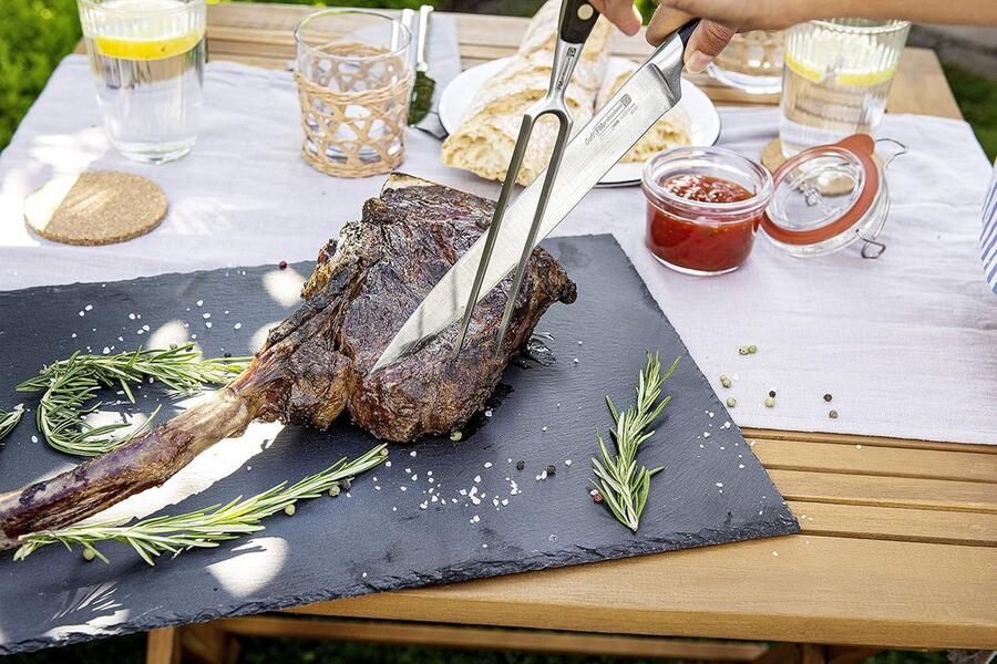 Vleesvork voor steaks braden en groenten grillvork met lange tanden trancheervork voor het draaien en fixeren van vlees & co zilver
