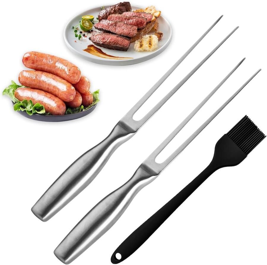 Vleesvorken en olieborstelset vleesvork roestvrij staal tranchevork met ergonomische handgreep grillvork voor grillen trancheren kalkoen braden diner voor camping en keuken 27 cm