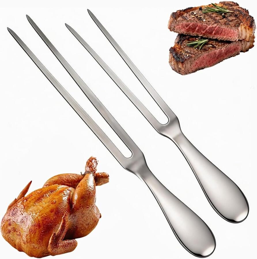 Vleesvorken roestvrij staal 26 5 cm en 30 5 cm roestvrij stalen grillvork braadvork vleesvork U-vormig met handvat geschikt voor grillen steak kalkoen keuken feest camping