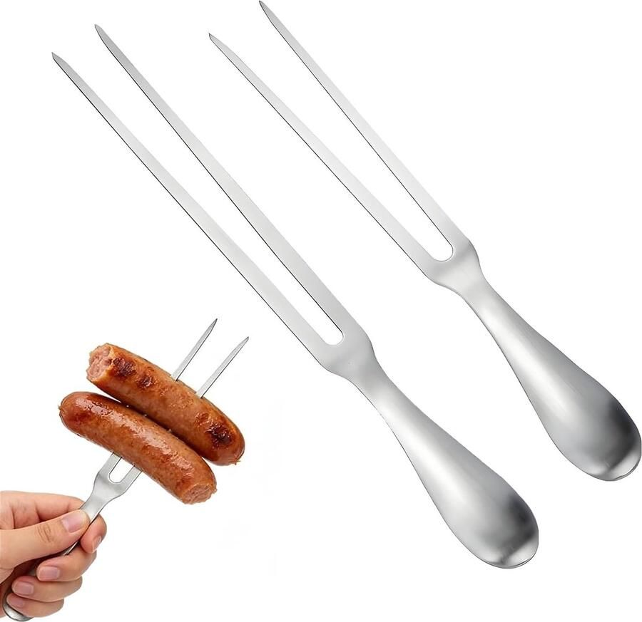Vleesvorken roestvrij staal 304 snijvork draagbare vleesvork met handvat voor grillen snijden keuken kalkoen braden diner 26 5 cm en 28 cm (zilver 1)