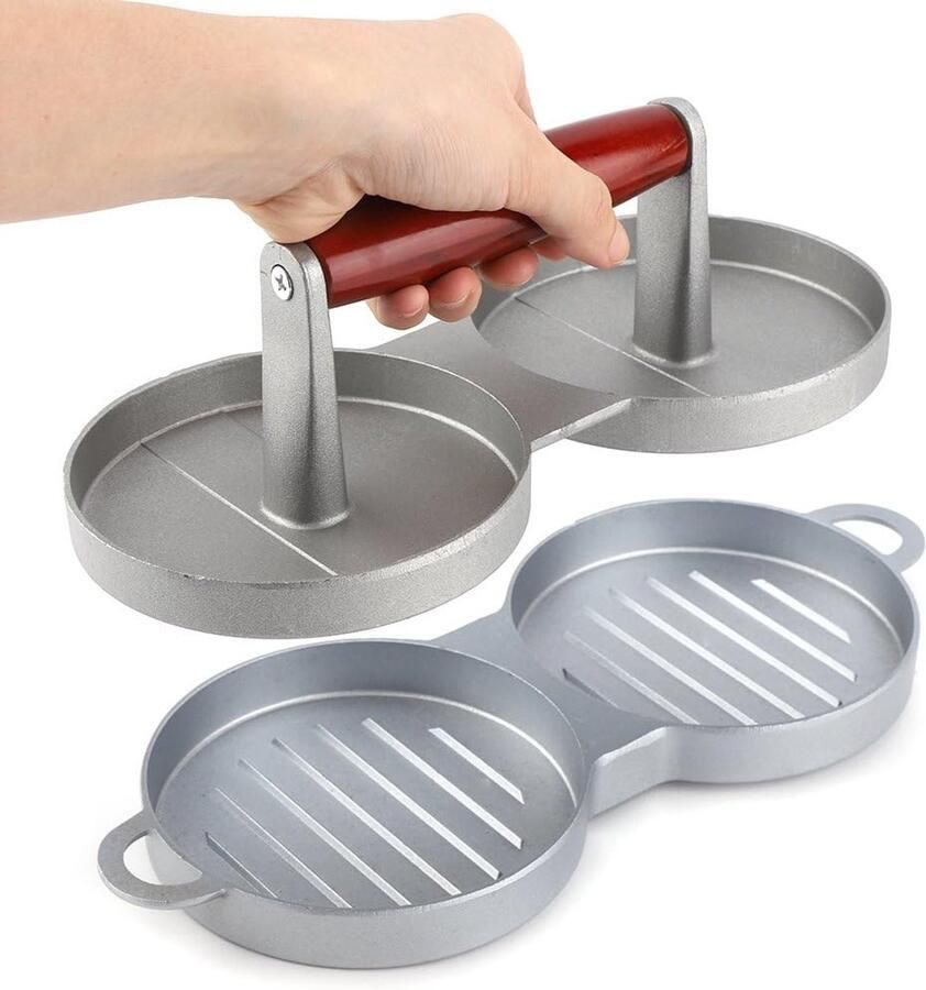 Vleesvormer Dubbel Burgerpers Burgers Maken Antiaanbaklaag 12 cm Diameter Zilver