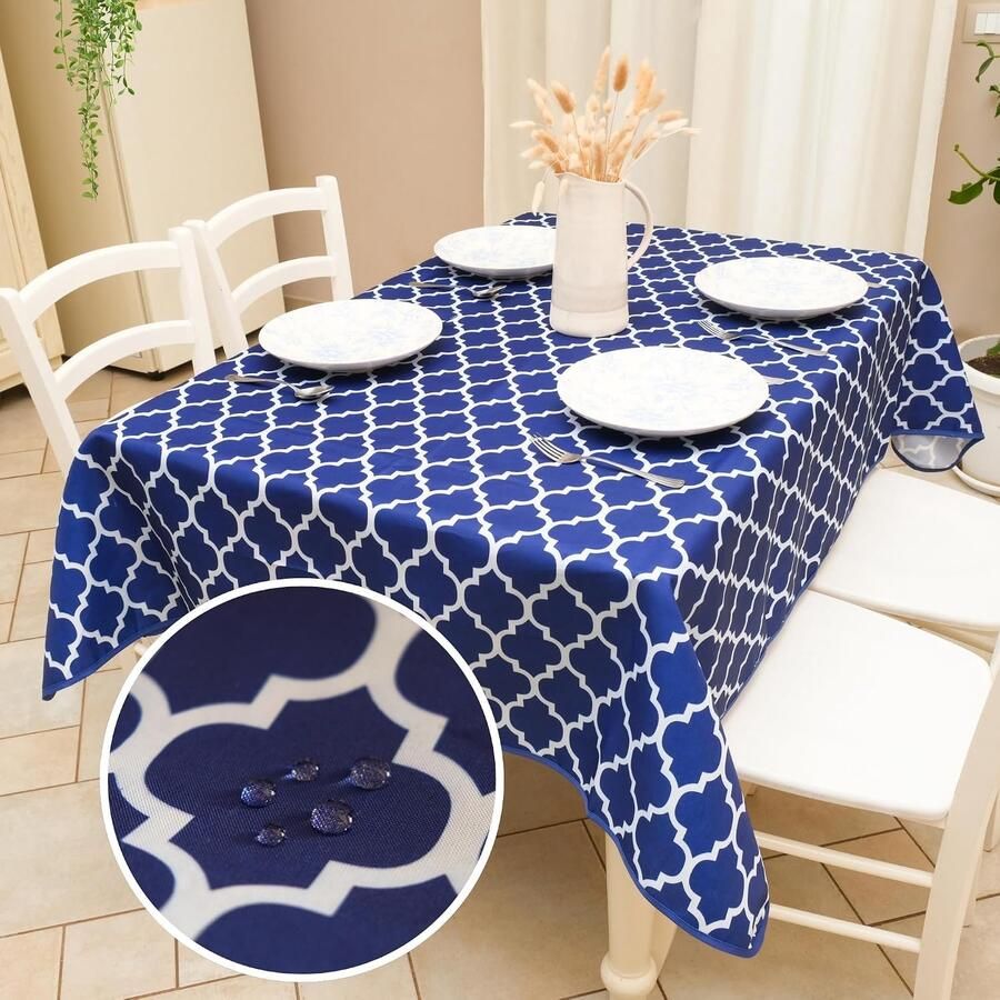 Vlekafstotend tafelkleed 140 x 180 cm waterafstotend blauw tafelkleed vlekbestendig rechthoekig voor binnen en buiten