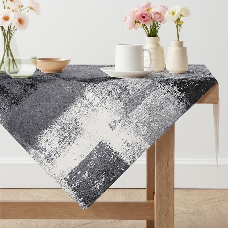 Vlekafstotend tafelkleed in linnenlook vierkant 85 x 85 cm zwart kleurrijk moderne kunst schilderijen korte tafelkleden wasbaar voor feestjes herfst vakantie verjaardag tafeldecoratie