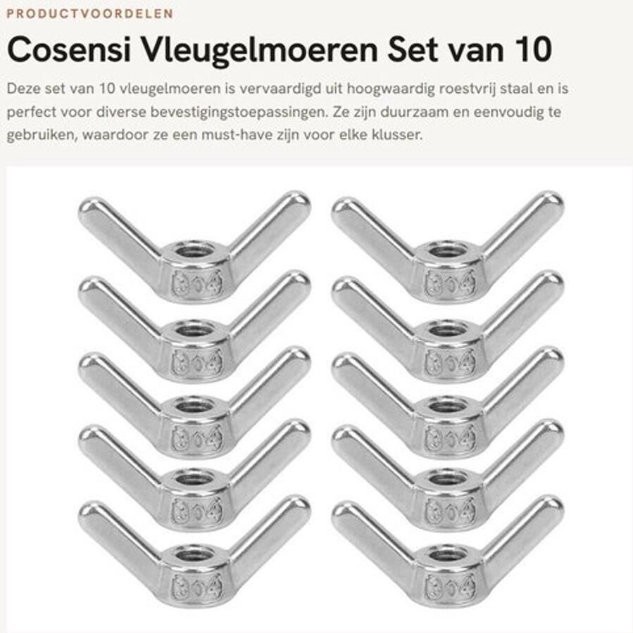 Vleugelmoeren 10 stuks Roestvrij Stalen Moeren Bevestigingsaccessoire Draad Binnendiameter 8 mm Schroefafstand 1 25 mm Duurzaam en Corrosiebestendig