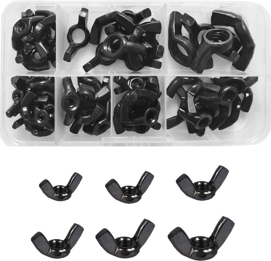 Vleugelmoeren assortiment kit vlindervleugelschroefmoeren duimhandschroefonderdelen (zwart)